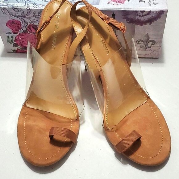 Fashion Nova Nude Toe Strap Clear Slingback Stiletto Heels - Picture 2 of 12